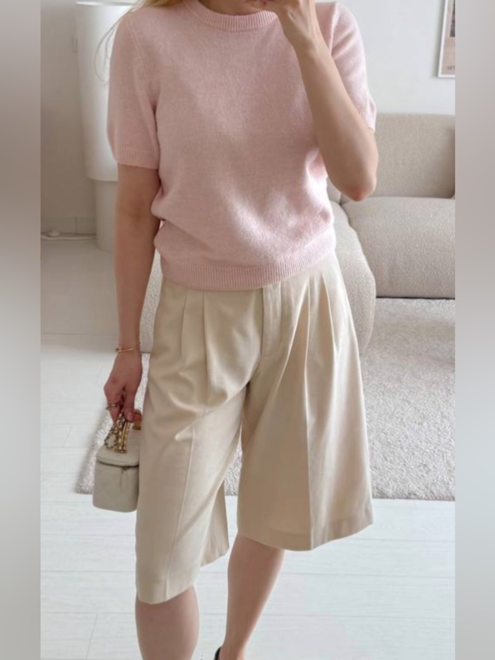Valerie Stevens 2 ply cashmere powder pink short sleeves sweater top